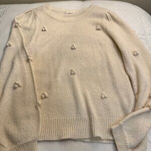 MINE light weight sweater with bobble on front/sleeves, Cream, Size: S, Preowned